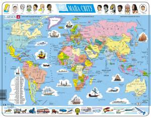 Пазл рамка-вкладыш Larsen Политическая карта мира (на украинском языке), серия МАКСИ K1-UA